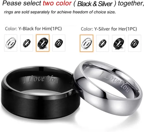 Miniatura 2 de Adreamz His Queen Her King - Anillos de promesa a juego para parejas, anillos de boda con corona láser y circonita cúbica de acero inoxidable