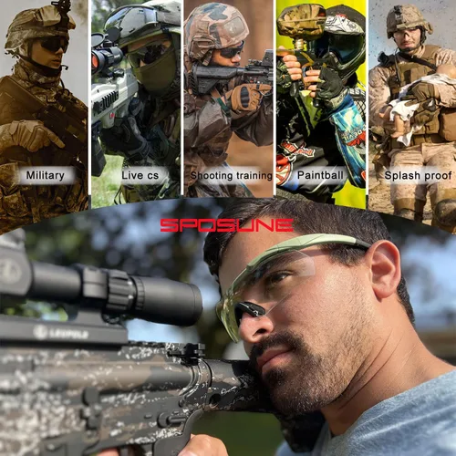 Miniatura 2 de SPOSUNE Anteojos de disparo para hombre con funda, resistentes a los impactos con 3 lentes, gafas de seguridad antivaho para hombres y mujeres Oliva