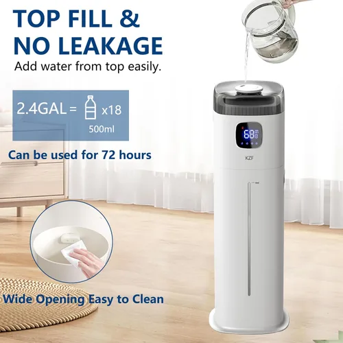 Miniatura 4 de Humidificador grande para dormitorio, humidificador ultrasónico de niebla fría de 9L/2.5 galones con humidistato, boquilla de 360°, nivel de niebla