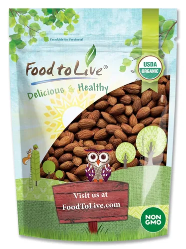 Food to Live Almendras tostadas secas orgánicas, 2.5 libras, sin OMG, sin sal, veganas, keto, paleo, kosher, a granel, alto en proteínas, fibra