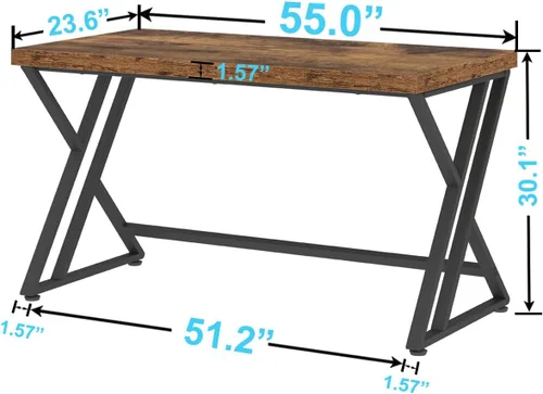 Miniatura 2 de LVB - Escritorio rústico para computadora, escritorio de metal y madera para oficina en casa, escritorio ejecutivo de estudio industrial simple