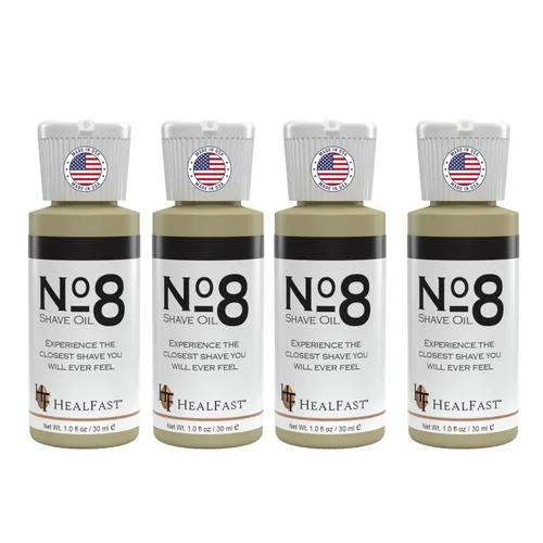 HealFast Aceite de afeitado No. 8, paquete de 4 (1 onza cada uno), aceite de afeitar premium para hombres y mujeres, ayuda a prevenir quemaduras de