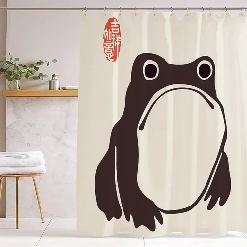 Miniatura 8 de Cortina de Ducha para Cabina con Rana No Impresionada Tinta Arte Lindo Divertido Estilo Asiático Tradicional Japonés 36x72 pulgadas Cortina de Baño