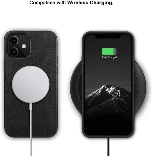 Miniatura 6 de TENDLIN Compatible con iPhone 12 Case/iPhone 12 Pro Funda Premium de cuero TPU Hybrid Cover (negro)