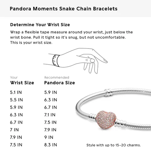 Miniatura 18 de Pandora Moments - Pulsera de cadena de serpiente con cierre de corazón brillante