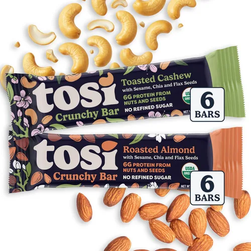 Miniatura 3 de Tosi Combo de barras de proteína de almendra y anacardo, a base de plantas con nueces, aperitivos crujientes sin gluten, veganas, orgánicas