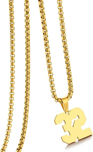 Miniatura 60 de Collar de Número Dorado para Hombre, Cadena de Acero Inoxidable con Colgante de Número para Atletas, Joyería Deportiva Personalizada para Niños