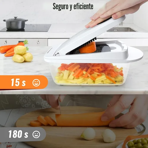 Miniatura 7 de Picador de verduras todo en uno de 8 cuchillas con contenedor, picador de alimentos, picador de cebolla, cortador de verduras para ensalada, Blanco