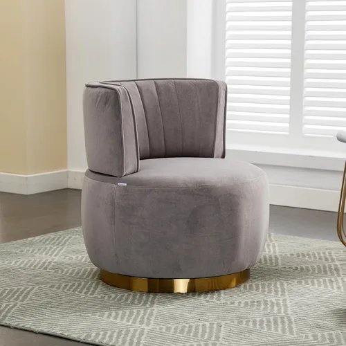 Miniatura 3 de Silla giratoria para sala de estar, moderna silla tapizada de tela de terciopelo con barril redondo, giratoria de 360 grados, pequeña silla de ocio