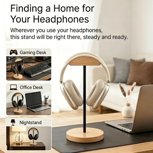 Miniatura 6 de Soporte para auriculares, de madera y metal, gancho de montaje para videojuegos, soporte de escritorio para auriculares, soporte de artesanía