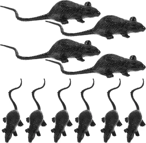 Amosfun Juguetes de ratón de simulación de Halloween, 10 ratas falsas realistas para decoraciones de fiesta de miedo, bromas de casa embrujada y