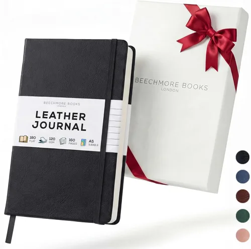 Miniatura 33 de BEECHMORE BOOKS Cuaderno rayado, 5.8 x 8.3 pulgadas, páginas rayadas A5, 160 páginas, diarios de cuero de tapa dura para mujeres, hombres, escritura