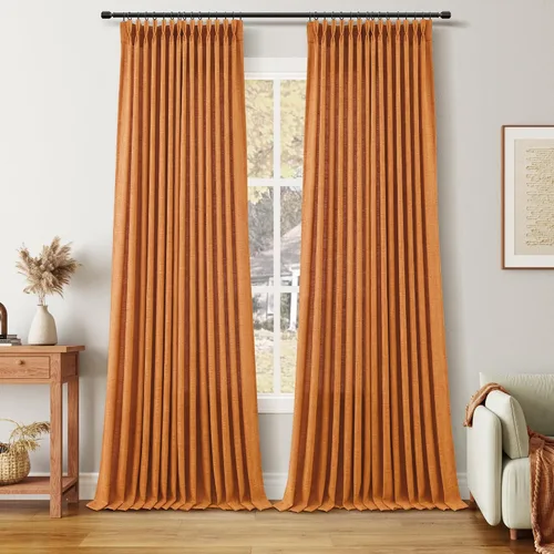 Miniatura 101 de Juego de 2 paneles de cortinas de ventana de cocina beige de 24 pulgadas de largo, con textura de lino, plisadas, filtrantes de luz, semi pequeñas