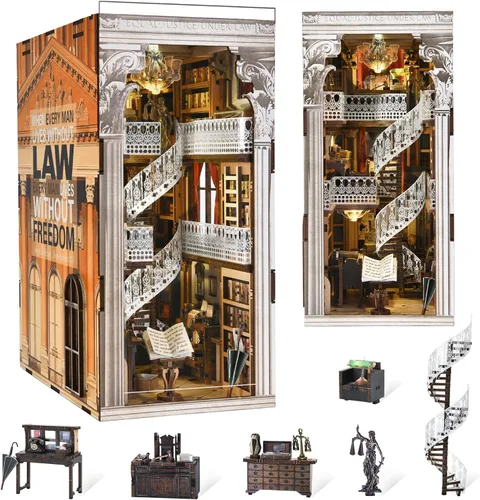 Miniatura 22 de CCCDF - Kit de manualidades para rincón de lectura de biblioteca, kit de casa de muñecas en miniatura, rompecabezas de madera 3D con luces LED