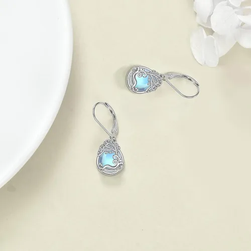 Miniatura 4 de Aretes colgantes con forma de lágrima de filigrana de piedra lunar de plata de ley 925 con cierre de palanca para mujer, regalos de joyería