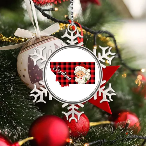 Miniatura 4 de Montana - Adornos de copo de nieve de búfalo, mapa a cuadros, lindo Papá Noel, adornos de Navidad personalizados 2022, decoración de Navidad