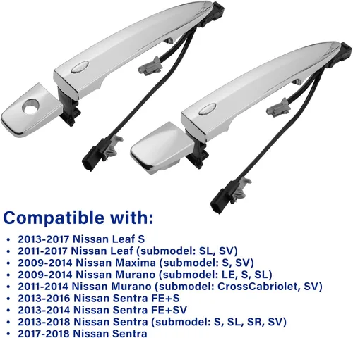 Miniatura 3 de Manijas de puerta exteriores cromadas (2 unidades, izquierda y derecha) con sensor de entrada de llave inteligente, compatible con Nissan