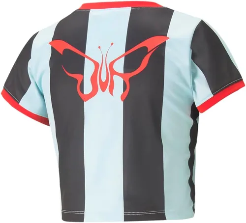 Miniatura 2 de PUMA Mujeres X Slim Rayas Recortadas Cuello en V Manga Corta Casual Tops Casual - Negro, Azul