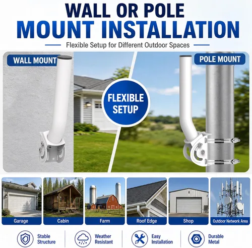 Miniatura 5 de Soporte de puente inalámbrico, soporte de montaje de antena de poste en J ajustable de 12 pulgadas en 160°, kit de montaje en pared o poste de 1.38