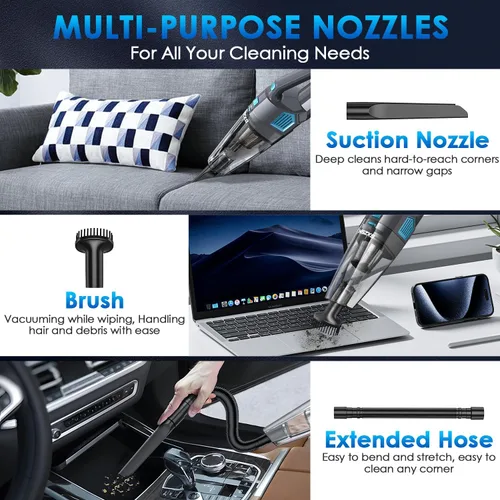 Miniatura 3 de Gxzsk Aspiradora de Mano Inalámbrica, 15000PA de Succión Fuerte Aspiradora de Mano Recargable para Coche, Aspiradora de Mano Portátil con Gris