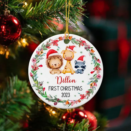 Miniatura 5 de Adornos de Navidad personalizados de animales del bosque 2026, primera decoración de árbol de Navidad del bebé, adorno de primera Navidad, adorno