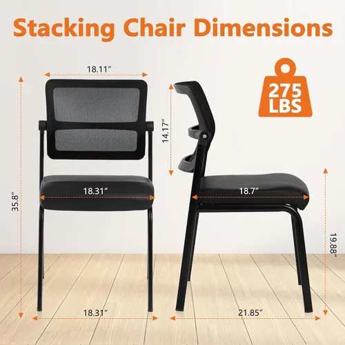 Miniatura 3 de CLATINA Silla apilable para sala de espera con respaldo de malla ajustable, sillas de recepción de invitados de oficina sin brazos con cojín