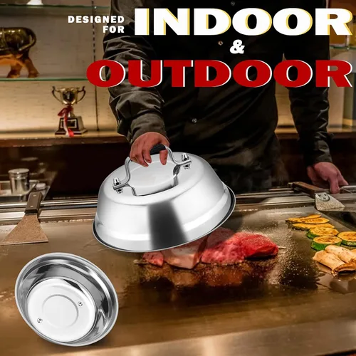 Miniatura 6 de Joyfair - Juego de 3 cúpula para fundir queso, tapas de cocción para parrilla de acero inoxidable con ventilación ajustable para barbacoas/cocina al