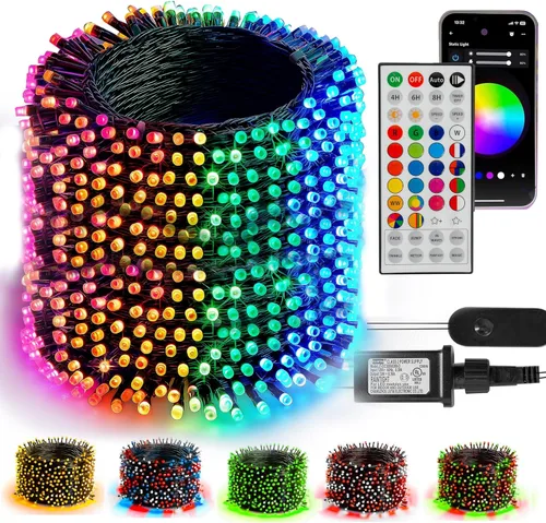 Miniatura 15 de TW SHINE - Luces de Navidad que cambian de color, 200 luces LED RGB de 66 pies, luces de Halloween para exteriores con control remoto, impermeables