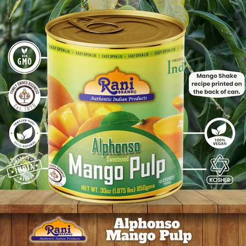 Miniatura 4 de Puré de pulpa de mango Rani (hace batidos de mango Lassi) Alphonso endulzado 30 onzas (1.875 libras) 29.98 oz ~ Kosher Todo natural Sin OMG
