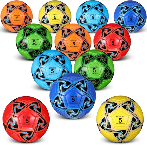 Miniatura 10 de Lenwen 12 pelotas de fútbol con inflador a granel, tamaño oficial 5, 4, 3, niños, adolescentes, adultos, deportes en interiores y exteriores, regalo