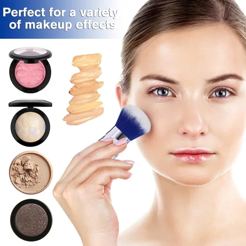 Miniatura 5 de Brocha de maquillaje retráctil Kabuki para polvo, cepillo de viaje para base, rubor, bronceador, corrector, cepillo portátil con cubierta.. Azul