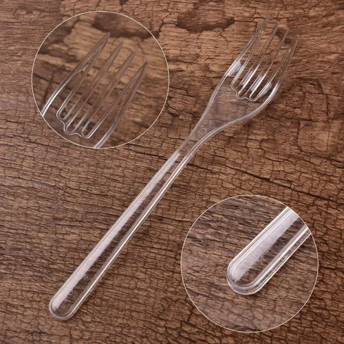 Miniatura 5 de Tashibox 350 tenedores de plástico transparente extra resistentes, desechables, sin BPA, resistentes al calor, tenedores desechables sólidos