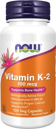 NOW Foods Suplementos, Vitamina K-2 100 mcg, Menaquinona-4 (MK-4), Apoya la salud ósea*, 100 cápsulas vegetales