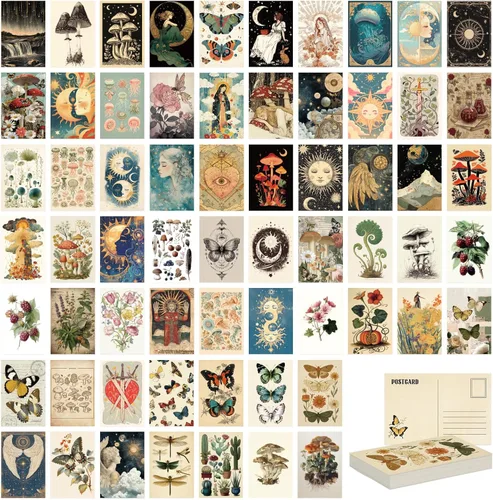Miniatura 10 de 64 piezas de decoración Moody Dark Academia, postal de arte de pared gótica grunge, mini carteles victorianos para decoración de habitación