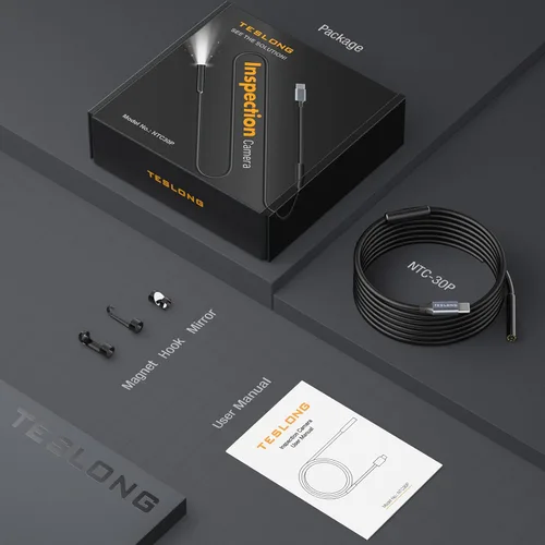 Miniatura 9 de Teslong - Cámara endoscopio USB C con luz, cámara de boroscopio de serpiente tipo C con 8 luces LED, cámara de inspección flexible impermeable de 10
