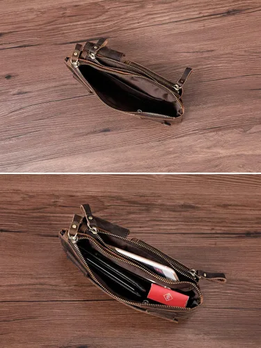 Miniatura 6 de Handadsume Riñonera de lona resistente al agua + cuero para senderismo, viajes, riñonera pequeña para hombres y mujeres FB811-29, 100% cuero-marrón