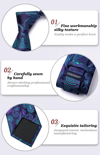 Miniatura 81 de HISDERN Corbatas para hombre, corbata de cachemira y bolsillo cuadrado tejido clásico floral para hombre, corbata de fiesta de boda