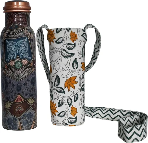 Miniatura 12 de Botella de agua de cobre de 34 onzas, botella de agua grande de cobre para beber, recipiente multicolor ayurvédico 100% puro para botella de tapa a