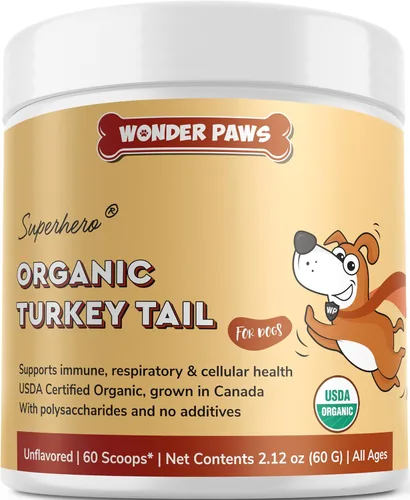 Wonder Paws Hongo orgánico de cola de pavo para perros, potente cola de pavo para perros, polvo de hongos para inmunidad, respiratorio, digestión y
