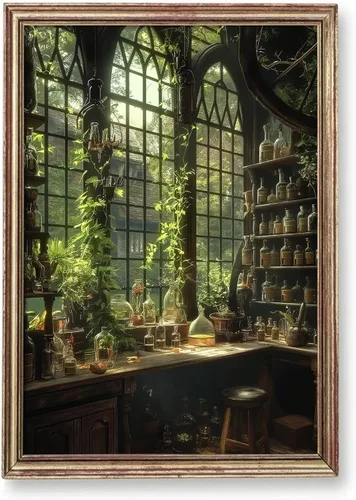 Miniatura 14 de Lienzo gótico de la academia oscura, arte de pared, arte victoriano vintage, arte medieval con castillo medieval, pósteres de biblioteca, cuadros