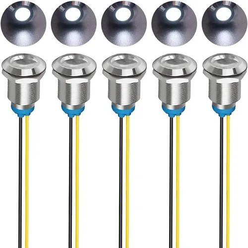 Miniatura 30 de Gebildet 5 unids 0.472 in AC/DC 12-24V LED indicador de metal luz impermeable señal lámpara piloto Dash direccional coche camión barco con alambre