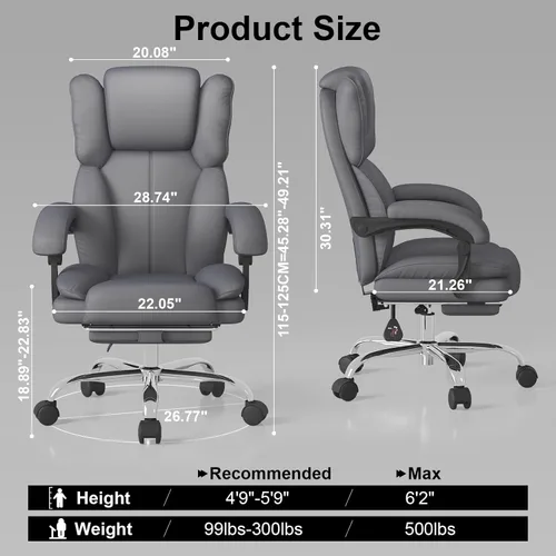 Miniatura 2 de Silla de oficina grande y alta, silla ejecutiva de escritorio de oficina en casa, silla de computadora de cuero con reposapiés retráctil
