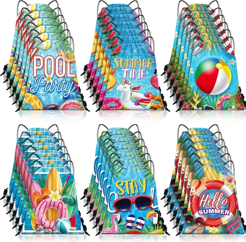 Miniatura 8 de Kacctyen 12 bolsas con cordón para piscina, playa, mochila con cordón de verano, bolsa de cumpleaños, decoración de fiesta de piscina (clásica)