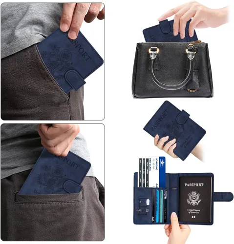 Miniatura 6 de WALNEW Funda para pasaporte funda para pasaporte tarjeta cartera E-azul marino Estilo E