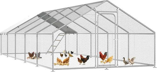 Miniatura 12 de Gallinero grande de metal para pollos con percha para posarse, gallinero de entrada para aves de corral, casa para patos, corral para pollos