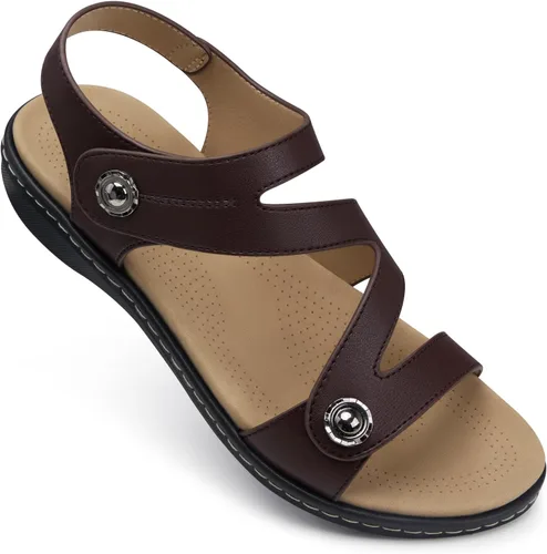 Miniatura 7 de TEMOFON Sandalias para mujer de verano elegante: puntera abierta, cómodas para caminar, sandalias planas con soporte para el arco, tallas 5-11