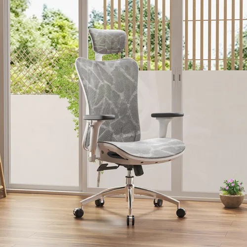 Miniatura 2 de SIHOO M57 Silla de oficina ergonómica de malla, silla de escritorio con respaldo alto para el hogar con reposabrazos 3D, soporte lumbar y Gris claro
