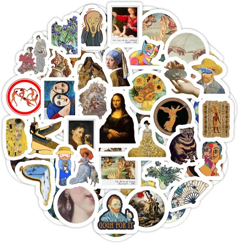BulbaCraft Calcomanías de historia del arte, calcomanías de pinturas famosas para botella de agua y laptop, recuerdos de fiesta de arte,