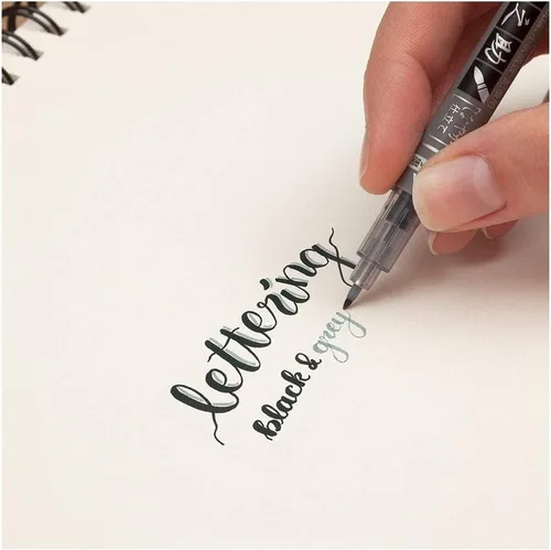 Miniatura 4 de Tombow 82040 Fudenosuke - Brocha para caligrafía y dibujos artísticos, punta doble, color negro y gris