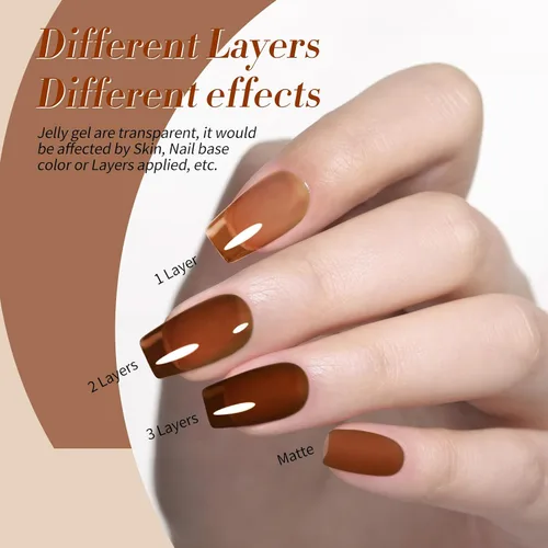Miniatura 7 de Born Pretty Esmalte de uñas de gel de color ámbar cristal marrón naranja burdeos rojo negro para otoño e invierno, esmalte de uñas transparente